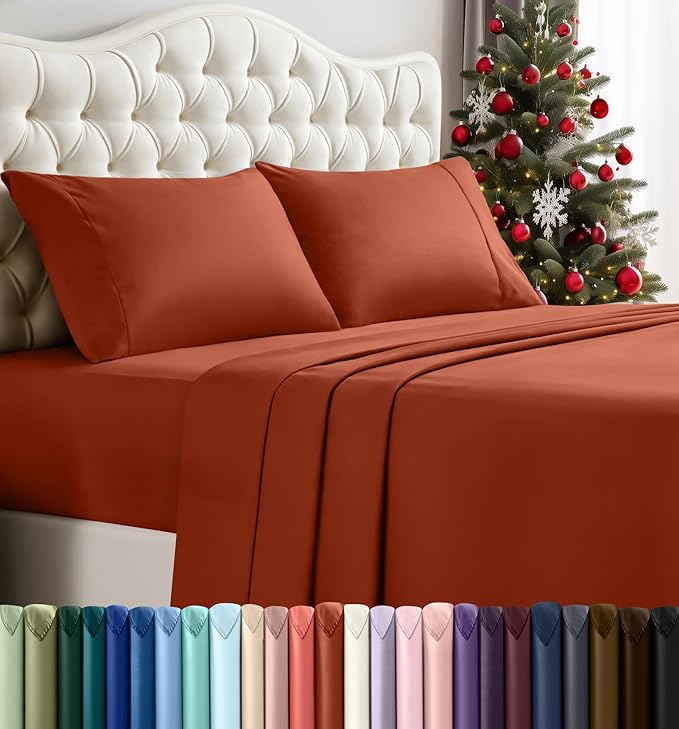Utopia Bedding King Sheet Set – 4 Piece Bed Sheets for King Size Bed, Soft and Breathable Microfiber, Includes 1 Fitted Sheet, 1 Flat Sheet and 2 Pillowcases (Orange)