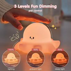 Pink Octopus Night Light,LED Squishy Novelty Animal Cute Lamp, Food Grade Silicone Nightlight, 3 Level Dimmable, Light Up Octopus Decor for Room College Dorm, Boy Girl Gifts