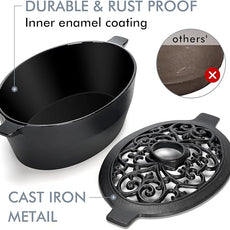 INNO STAGE Wood Stove Steamer, Cast Iron Humidifier for Stove, Home Indoor Decorative, Matte Black Finish, Rust Resistant, Lattice Top, 2.5 Quart Capacity, Patented