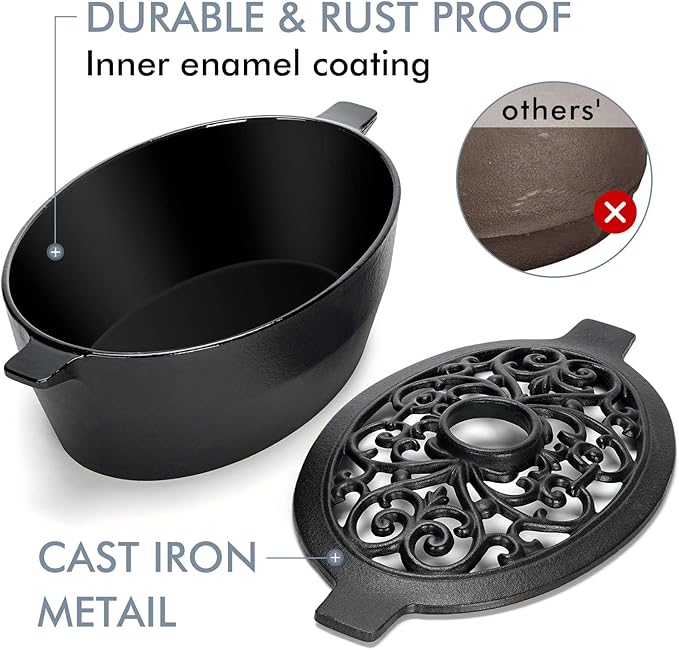 INNO STAGE Wood Stove Steamer, Cast Iron Humidifier for Stove, Home Indoor Decorative, Matte Black Finish, Rust Resistant, Lattice Top, 2.5 Quart Capacity, Patented