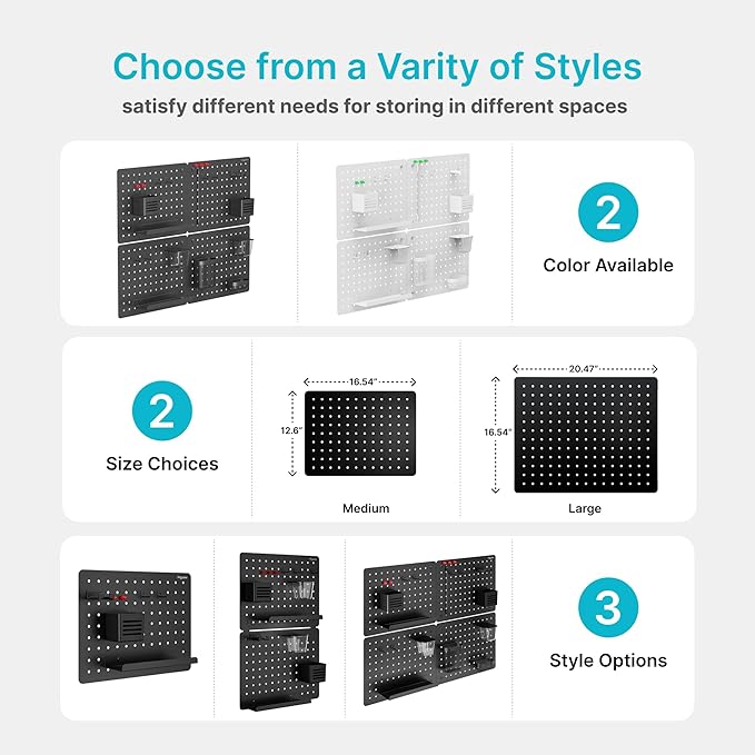 Pegboard Wall Organizer Combination Kit,Overall 33.1"x25.4" Metal Office Pegboard with 21 Accessories, Wall Mounted Peg board Display Panels for Home, Gaming Room, Garage (4Pcs,Black)