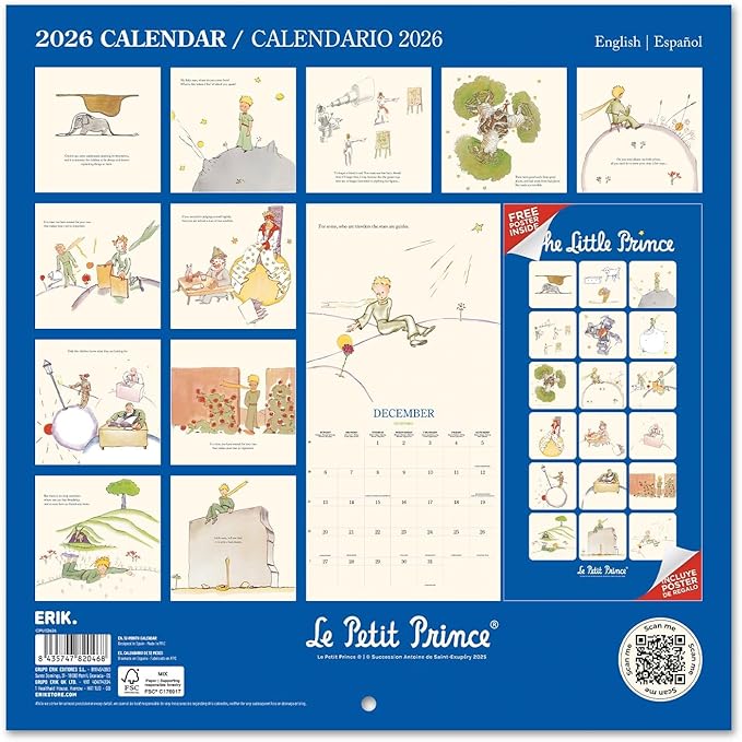 The Little Prince Wall Calendar 2026 12" x 12" FSC® Plastic Free - Starts Week On Sunday | Family Planner Calendar 2026