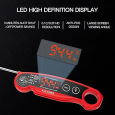 KULUNER 1-Second Rapid and Accurate Meat Thermometer - Waterproof Multifunctional Kitchen Food Thermometer, Ideal for Frying, Smoking, Grilling and More(Red)