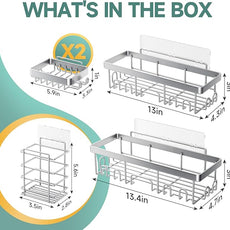 Veken Adhesive Shower Caddy 5-Pack,Heavy Weight Bearing,Large Wall Mounted Shower Shelves Rack,Organizer Storage Accessories with Soap Dish&Toothbrush Holder,Ideal for Bathroom,Home&Kitchen,Silver