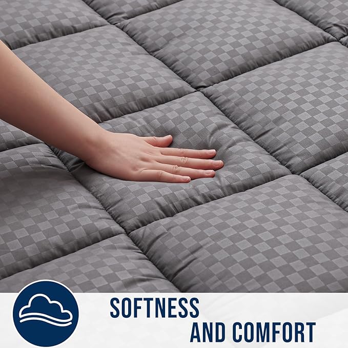 OLANLY California King Quilted Fitted Mattress Pad – Soft Down Alternative Pillow Top Mattress Topper, Cooling Breathable Mattress Cover, Machine Washable Deep Pocket Mattress Protector, Dark Grey