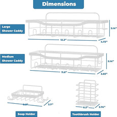 Fab Glass and Mirror Shower Caddy Pack of 5, white - Shower Organizer and Shelves for Efficient Storage, Wall Mounted Bathroom Caddy, Wall Organizer