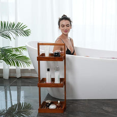 Utoplike Teak Shower Caddy Corner, 3 Tier Standing Shower Organizer Shelf with Handle, Wood Bathroom Stand Up Caddy Basket for Shampoo, Rack for Inside Shower, Bath, Office, Kitchen Desktop