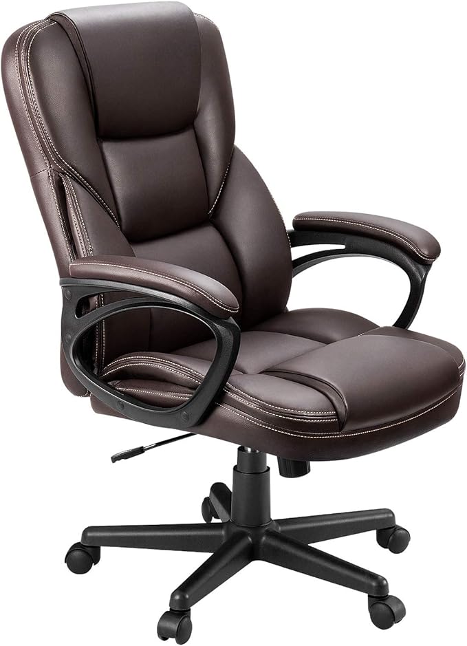 Furmax Office Executive Chair High Back Adjustable Managerial Home Desk Chair, Swivel Computer PU Leather Chair with Lumbar Support (Brown)