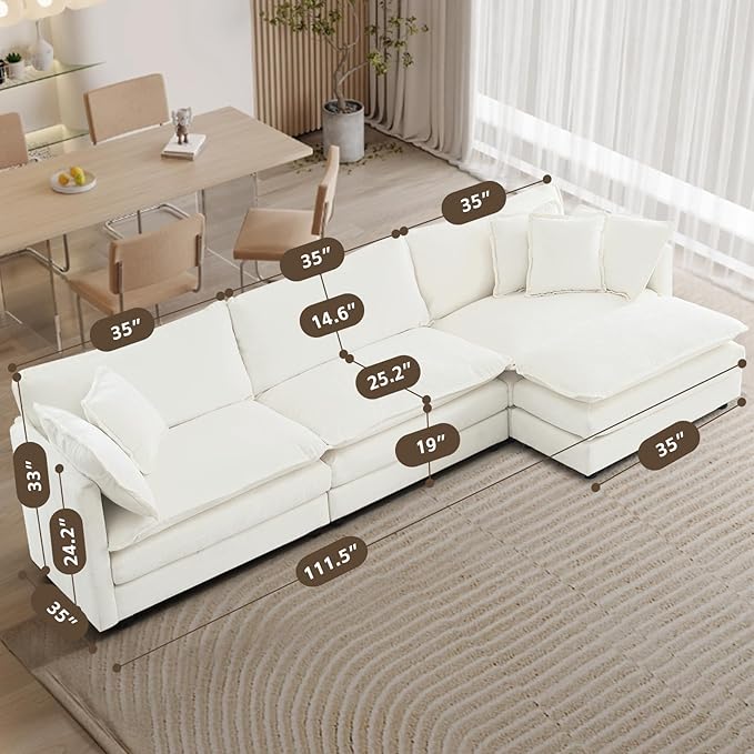 SoarFlash Chenille Sectional Sofa Ottoman,White