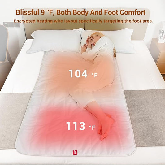 Comfytemp Heated Mattress Pad Twin Size, Foot Temp Diff Design & Preheat Function & Smart Downshift, Water-Resistant Bed Heater - 12 Heat & Timers Settings, Non-Slip Mattress Pads