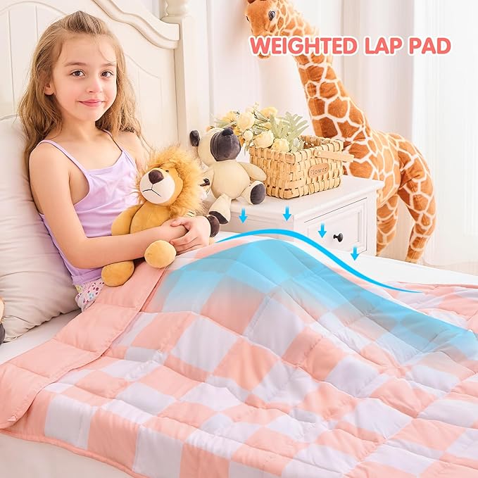 yescool Pink Checkered Weighted Blanket 7 Pounds Plaid Weighted Throw Blanket, Heavy Blanket for Sleeping, Tartan Bed Throw Blanket Gift for 60-80lbs, 40"x60"