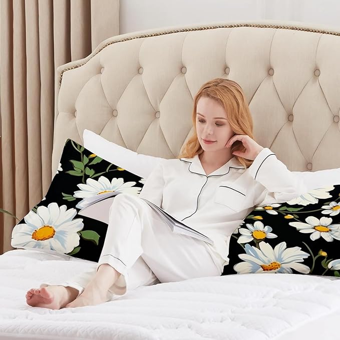 Microfiber Body Pillow Cover with Hidden Zipper,Comfortable Fabric,Floral Print Pattern Body Pillow Case,Lightweight and Breathable,The Size is 20 "X 54"(05-Little Daisy)