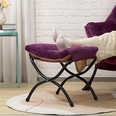 HollyHOME Lazy Chair with Foldable Ottoman, Accent Comfy Lounge Armchair and Folding Footrest Stool, Leisure Sofa Reading Chair and Footstool for Living Room, Bedroom, Dorm,Velvet Purple