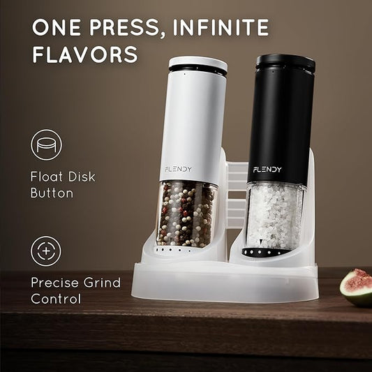 Electric Salt and Pepper Grinder Set Rechargeable, Automatic Salt and Pepper Grinder Set with Oversized Top Button, Stainless Steel Electric Salt and Pepper Shakers Set