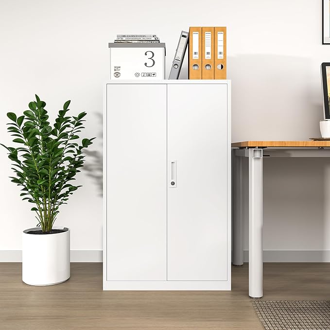 42" Folding Metal Storage Cabinet with Lock,2 Doors and 2 Adjustable Shelves,Quick Assembly Foldable Steel Cabinet for Office Home Garage,White