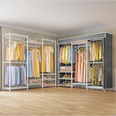 VIPEK V5C Medium Covered Clothes Rack Heavy Duty Portable Closet Wardrobe, Freestanding White Clothing Rack with Grey Upgarded Polyester Cover, Adjustable Custom Closet Rack, 57.9