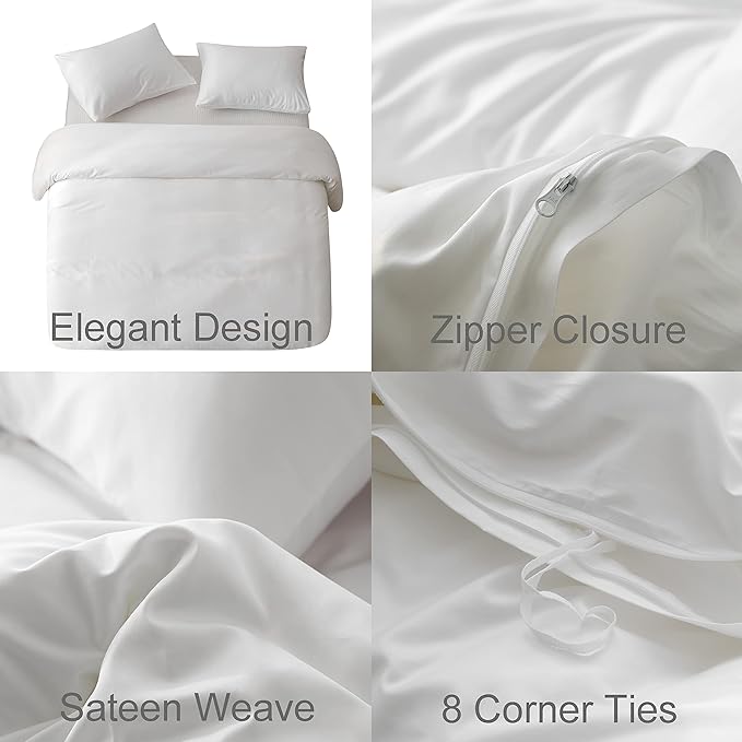 HeimenAogo Egyptian Cotton Duvet Cover Twin/Twin XL Sateen Weave, Silky Soft and Breathable Bedding Set with Zipper Closure, Long Staple Cotton Bed Linen Pure White 2Pcs (68"×90")