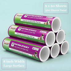 8 inch Large Surface Roller Refill Compatible with Scotch-Brite Pet Hair Pickup Extra Sticky Large Lint Roller Replacement 60 Easy-Tear Adhesive Sheets per Refill Pack of 6 Rolls 360 Sheets Total