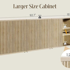 Fluted Buffet Cabinet Sideboard with Storage,Wooden Credenza with 2 Doors&Adjustable Shelve, Modern Accent Cabinets Coffee Bar Bookcase for Living Room,Kitchen Dining Room Entryway 15