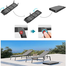 Patio Chaise Lounge Chair Set of 4, Foldable Lounge Chair for Outside, Aluminum Chairs with 5 Adjustable Backrest, Outdoor Pool Lounger for Poolside, Patio, Deck, Grey