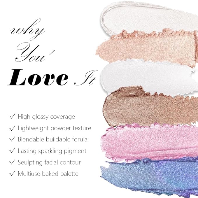Champagne Sparkle Glitter Shimmer Highlighter Makeup Palette for Women, Champagne Gold Buttery Creamy Powder Highlighter Eyeshadow Palette Vegan, Built-in Mirror & Brush – Girls Christmas Gifts