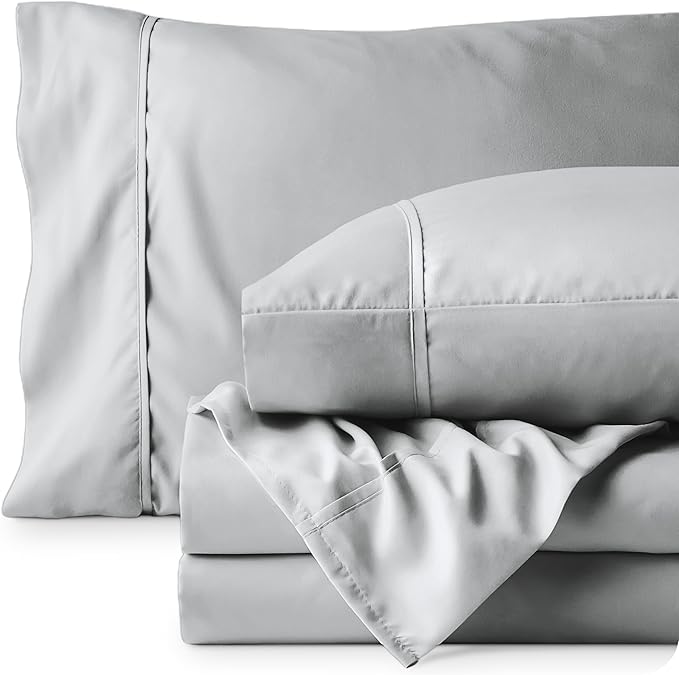 Bare Home Twin Sheet Set - 1800 Ultra-Soft Microfiber Twin Bed Sheets - Double Brushed - Deep Pockets - Easy Fit - 3 Piece Set - Bed Sheets (Twin, French Grey) BareHome