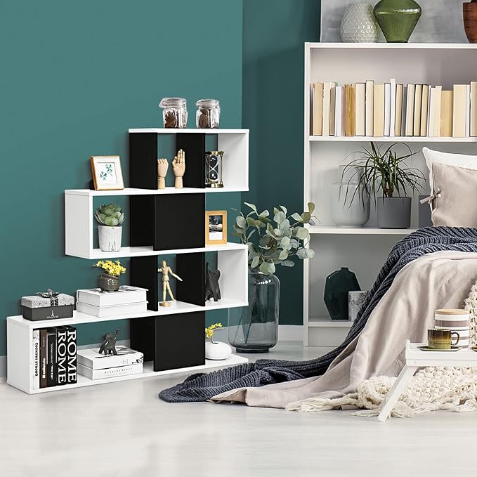 Tangkula 8 Cubes Bookshelf, Modern Ladder Corner Bookcase, 8-Cube Open Stepped Storage Bookcase, 5-Tier Display Shelf for Home Office, 47 x 8 x 43 Inch, Living Room Divider Booksheif