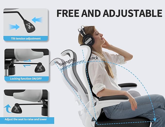 TRALT Ergonomic Office Chair - Desk Chair with Wave High Back Adjustable Lumbar Support Computer Chair - Gaming Chairs Mesh Backrest and PU Leather Seat (Black White)