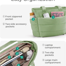 BAGSMART Tote Bag for Women, Lightweight Puffy Tote Bag with Compartments Shoulder Bag Handbag for Travel, Work, Gym