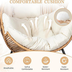 Vongrasig Comfy Wicker Rocking Egg Chair, Soft Thick Cushion Rattan Lounge Chair, High Capacity Steel Frame, Reading Chair for Living Room, Bedroom, Dorm Rooms (Beige)