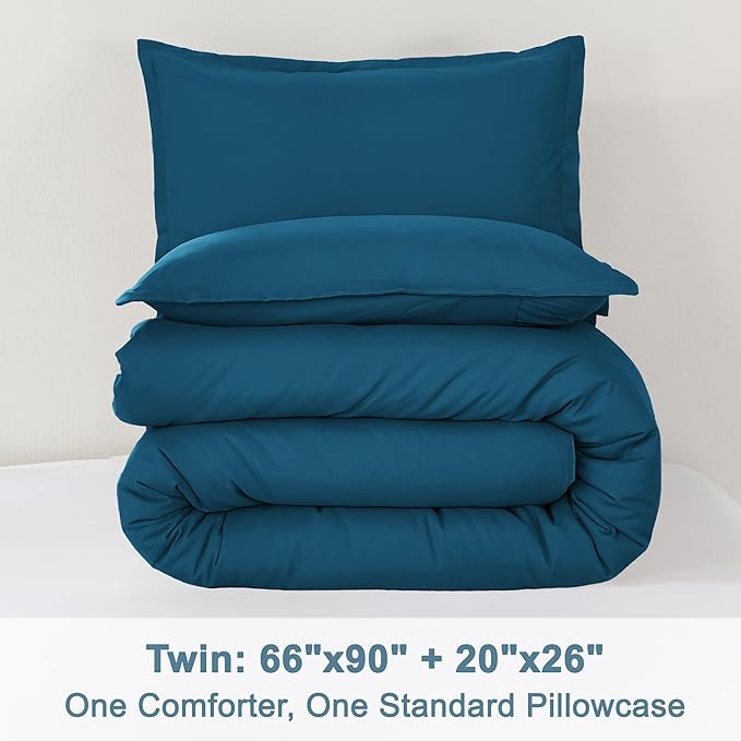 Litanika Comforter Set, Lightweight Solid Bedding Comforter Set, Fluffy Down Alternative Bed Set, Teal, Twin/Twin XL