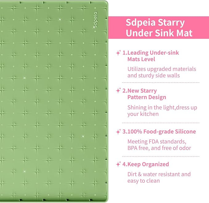 Sdpeia Under Sink Mat 34"×22" Waterproof Silicone Cabinet Liner & Sink Protector for Kitchen & Bathroom, Multi-Purpose Organizers Tray for Pets, Laundry, Cat Litter Mat