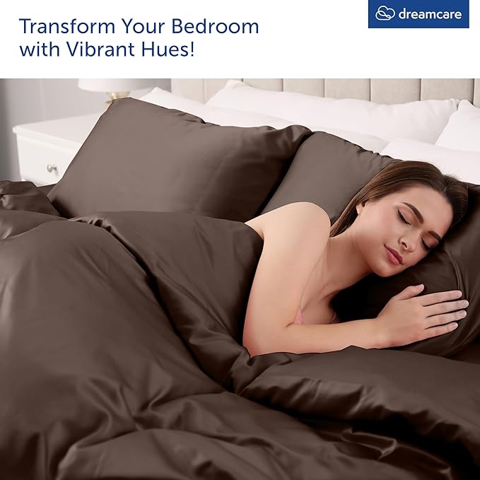 DREAMCARE King Size Sheets Set - Cooling Bed Sheets - 4pcs Set - up to 15" Deep Pocket King Sheet Set – Soft & Long Lasting Cooling - 100% Fine Brushed Microfiber with Side Pocket - Mocha Brown DREAMCARE