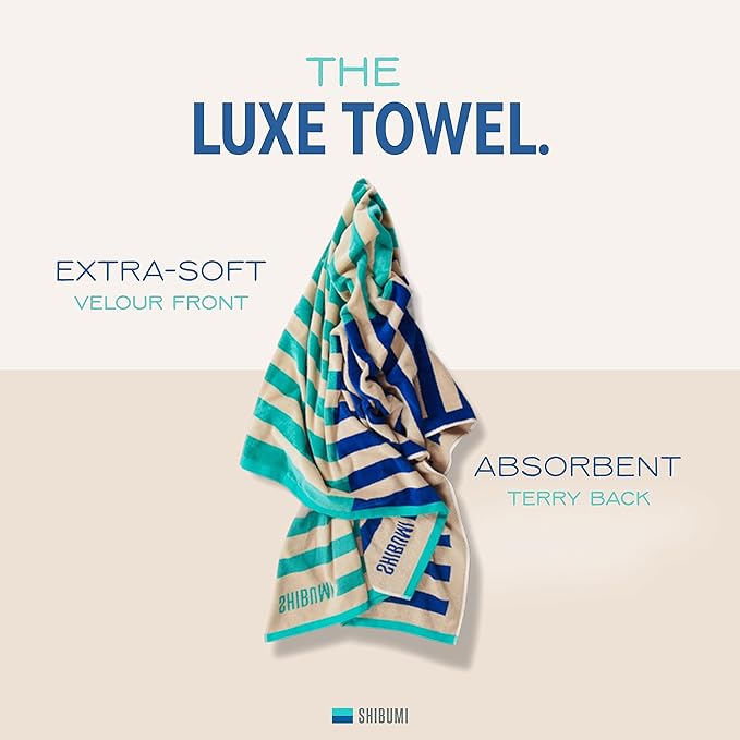 Shibumi Luxe Towel, Ebb & Flow, 35"" x 68"", Oversized and Lightweight Beach Towel, Extra Soft Velour Front and Absorbent Terry Back, 100% Cotton & Machine Washable