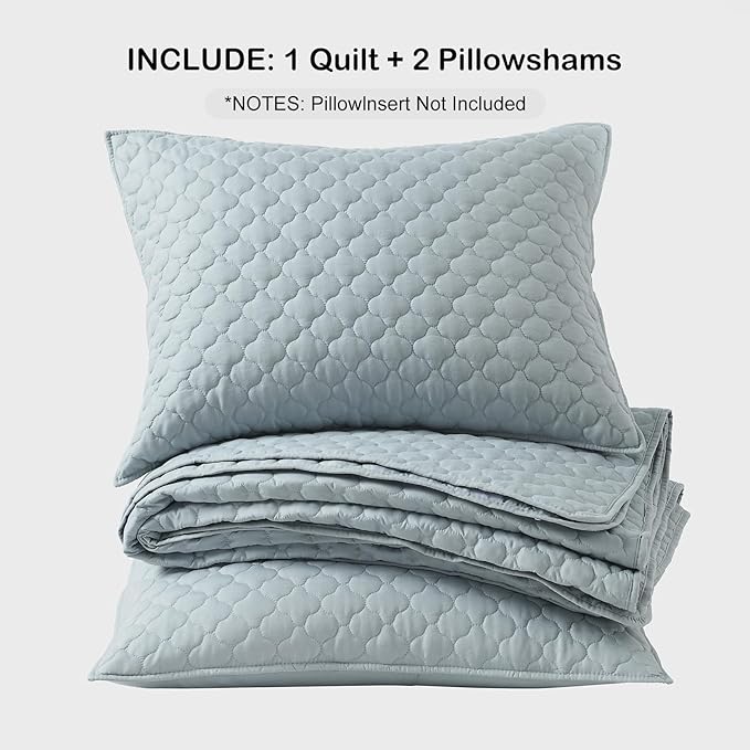 HORIMOTE HOME Quilt Queen Size Chambray Blue, Lightweight Quilts for Summer Ultra-Soft Microfiber Modern Style Quilted Clouds Pattern Bedspread Quit Set 3 Pieces(1 Quilt and 2 Pillow Shams)