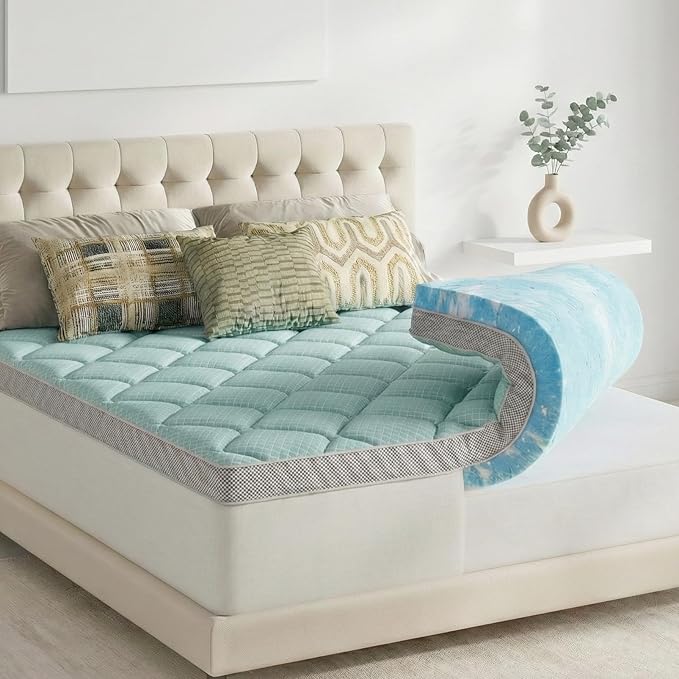 Novilla 4 Inch Dual Layer Memory Foam Mattress Topper, 2 Inch Gel Memory Foam and 2 Inch Cooling Down-Alternative Mattress Pad Cover for Back Pain, Breathable & Certi-Safe, Twin