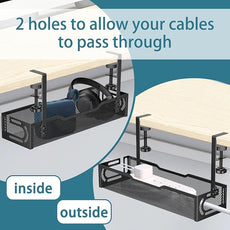 2Pack Under Desk Cable Management Tray, No Drill Mesh Desk Cable Tray, Wire Management Tray Cable Management Rack, Wire Organizer and Cable Management Box (Black)
