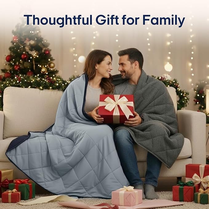 ZonLi Weighted Blanket for Adults (48"x72", 15lbs), Heavy Throw Blanket, Breathable Cooling Weighted Blanket, Soft Thick Blankey for All Season, Premium Glass Beads, Washable,Navy Blue Contrast Color