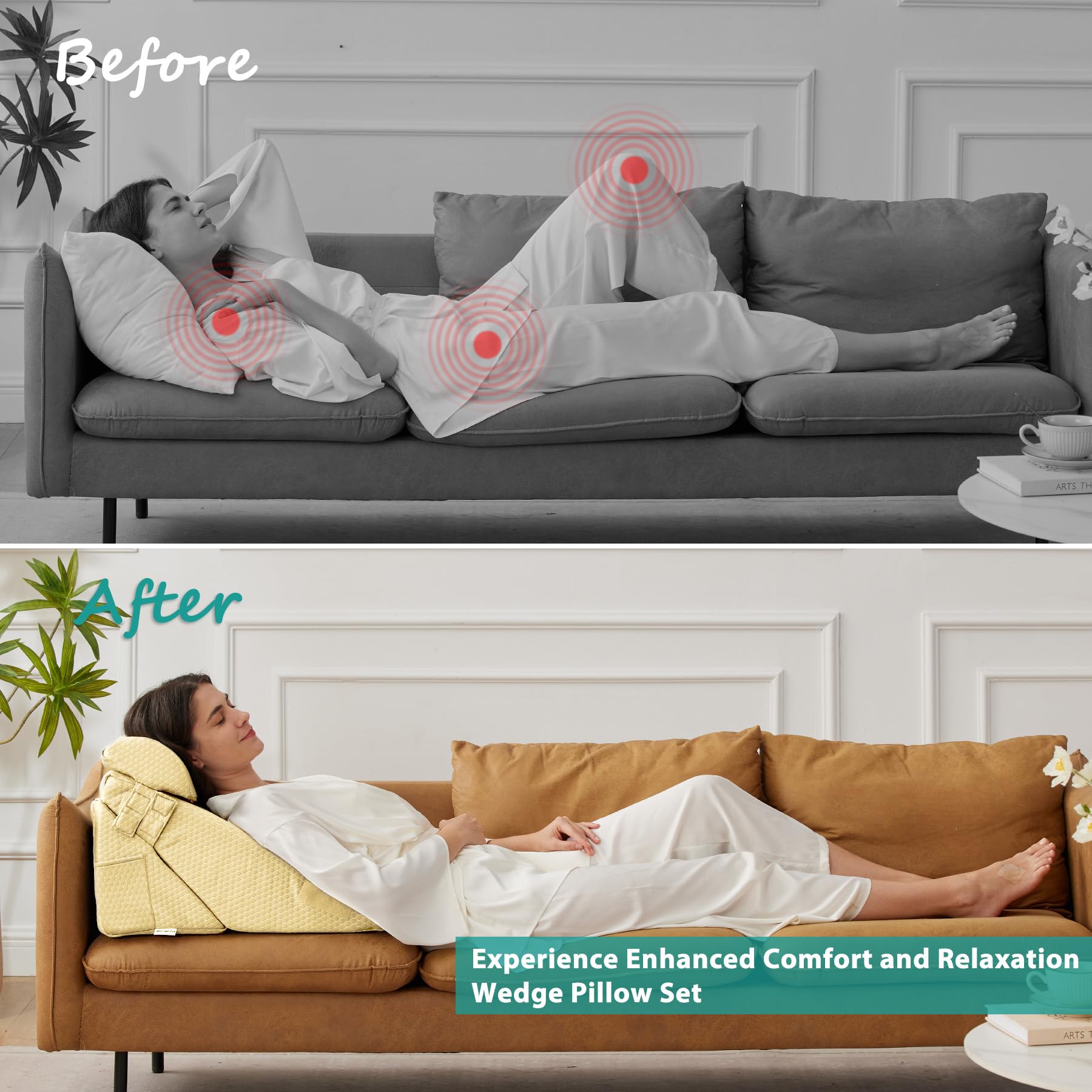 Bedluxe Wedge Pillow Headboard, 3PCS Orthopedic Bed Wedge Pillows Set for After Surgery, Adjustable Pillow Wedge for Acid Reflux&Back Pain Relief, Sleeping, Back Pillow for Bed Sitting Up, White/Grey Dormly