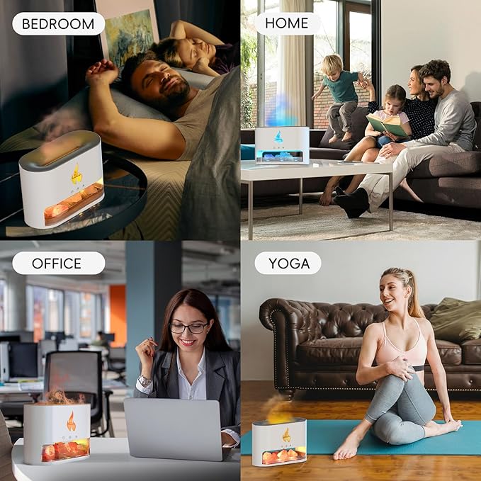 Essential Oil Diffuser, Fireplace Fire Flame Aromatherapy Diffuser, 250ml Himalayan Salt Lamp Scent Diffuser, Cool Mist Humidifier with 7 Colors Light, Timer & Auto-Off for Home, Room (White)