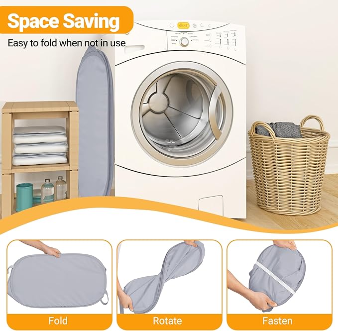 Sturdy Collapsible Laundry Baskets with Side Pocket, Pop Up Laundry Hamper Lightweight, Foldable Thick Fabric Clothes Basket with Reinforced Handles for Bedrooms, Dorm, Bathrooms, Travel Grey