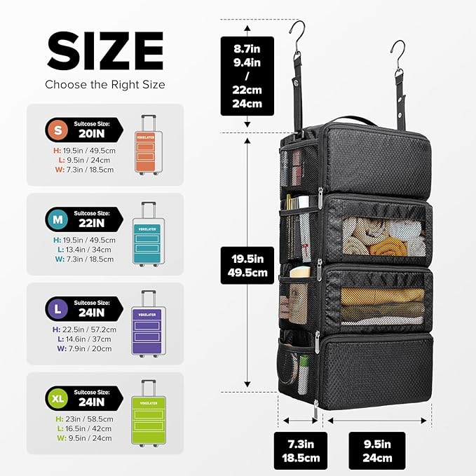 Suitcase Organizer, Travel Luggage Organizer Hanging Shelves Packing Cube Closet/Collapsible Portable Travel Organizer for Carry-on