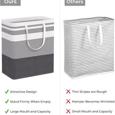 HomeHacks 2 Pack Large Laundry Baskets, Waterproof, Freestanding Laundry Hampers, Collapsible Clothes Hamper with Reinforced Handles in Laundry, College Dorm, Bathroom, Bedroom (Grey+Blue, 100Lx2)