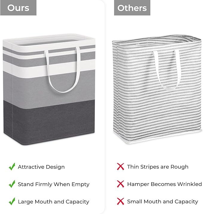 HomeHacks Laundry Basket,100L Each Waterproof, Freestanding Laundry Hamper, Collapsible Tall Clothes Hamper with Extended Handles for Clothes Toys in The Dorm and Family, 2-Pack Gradient Grey