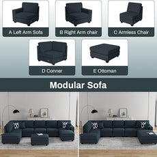 Legend Vansen Modular Sectional Sofa U Shaped Couch with Ottoman Modern Reversible Corner Sectional Couch for Living Room (Charcoal, U Shaped Sofa-4)