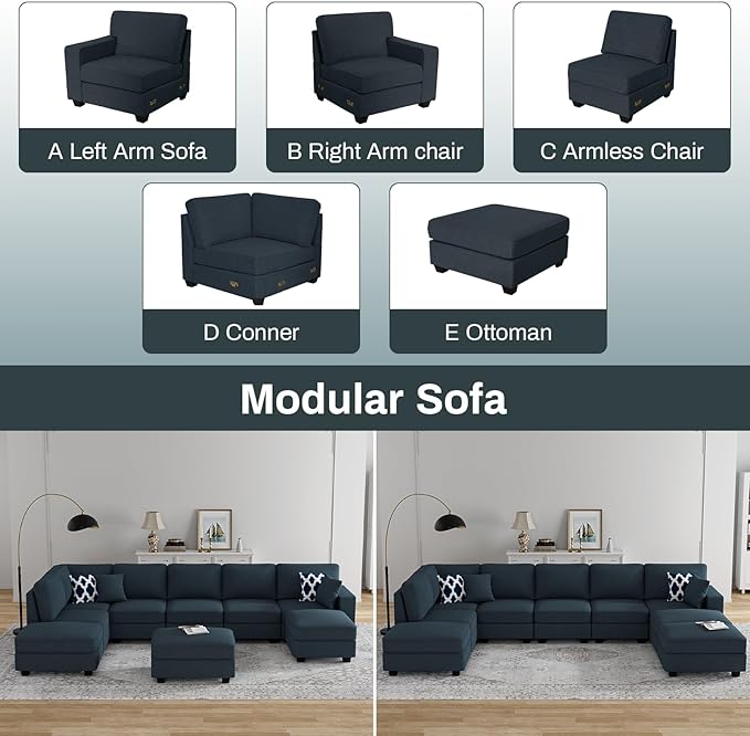 Legend Vansen Modular Sectional Sofa U Shaped Couch with Ottoman Modern Reversible Corner Sectional Couch for Living Room (Charcoal, U Shaped Sofa-4)