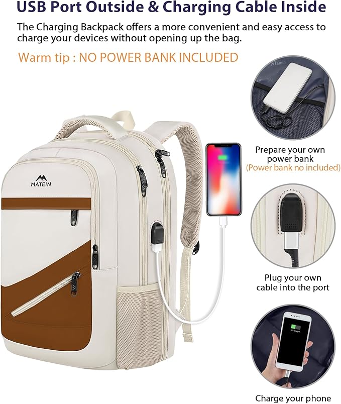 MATEIN 17.3 Inch Womens Laptop Backpack, Water Resistant Work Business Backpack with Multiple Pockets Fits 17 Inch Computer Notebook, Spacious Commute Bag TSA Approved and Comfortable, Beige Brown