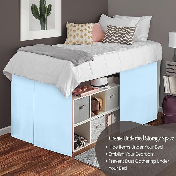 600TC -Dorm Bed Skirt - Split Corner Tailored Dorm Sized Bed Skirt - Dorm Room Essentials - Dorm Bed Skirt 100% Egyptian Cotton - Dorm Décor Bed Skirt Twin XL - 36" Drop (Light Blue, Solid)