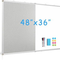 DOLLAR BOSS Foldable Linen Cork Board White Board Combo 48 x 36 in Extra Large Magnetic Whiteboard Dry Erase Bulletin Board Portable Double Sided Aluminum Frame Pin Board for School Office, Grey