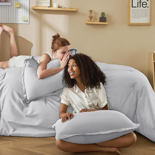 Litanika Comforter Set, Lightweight Solid Bedding Comforter Set, Fluffy Down Alternative Bed Set, Light Grey, Twin/Twin XL